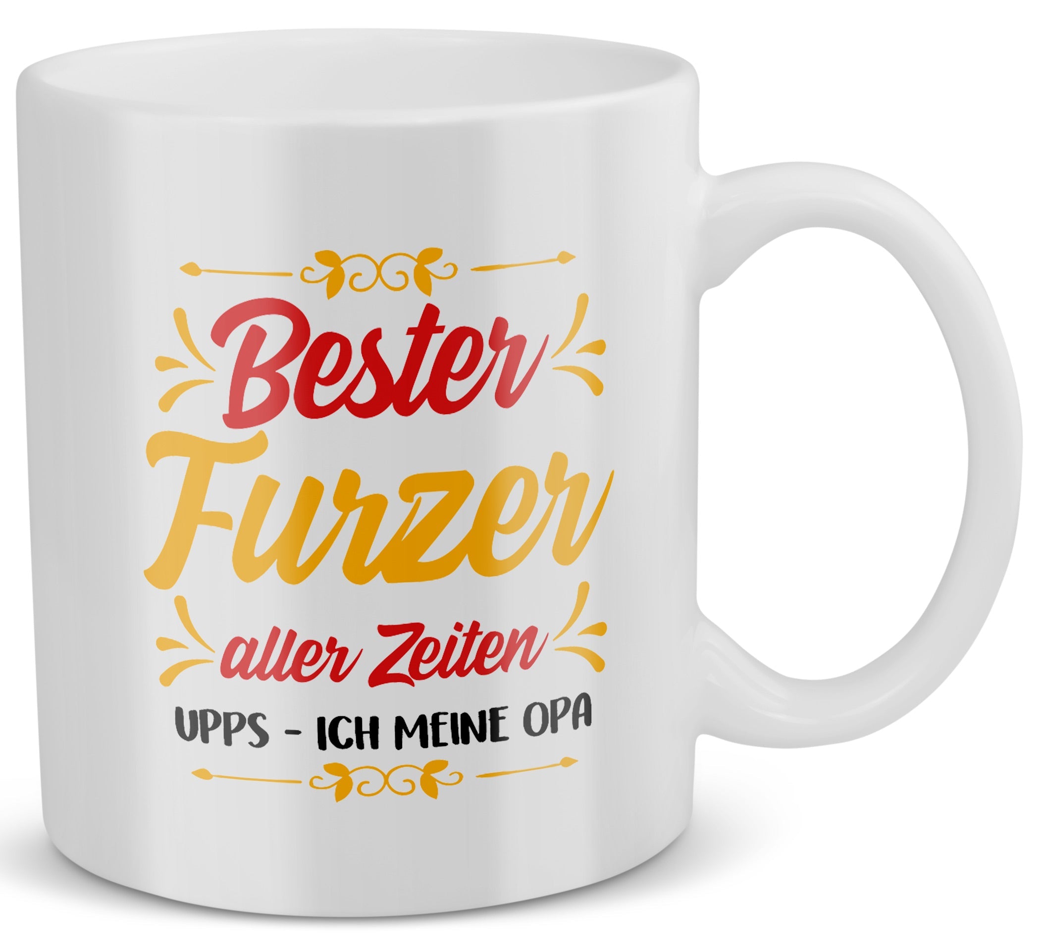 22Feels® Geschenk für Opas - Tasse mit Spruch: Bester Furzer Aller Zeiten (Weiss, 320ml)-Weisse Tasse 320ml-22Feels
