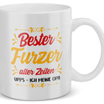 22Feels® Geschenk für Opas - Tasse mit Spruch: Bester Furzer Aller Zeiten (Weiss, 320ml)-Weisse Tasse 320ml-22Feels