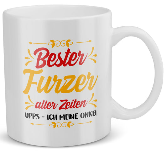22Feels® Onkel Geschenk - Tasse mit Spruch: Bester Furzer Aller Zeiten (Weiss, 320ml)-Weisse Tasse 320ml-22Feels