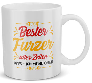 22Feels® Onkel Geschenk - Tasse mit Spruch: Bester Furzer Aller Zeiten (Weiss, 320ml)-Weisse Tasse 320ml-22Feels