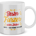 22Feels® Freund Geschenk zum Jahrestag, Valentinstag etc. - Tasse mit Spruch: Bester Furzer Aller Zeiten (Weiss, 320ml)-Weisse Tasse 320ml-22Feels