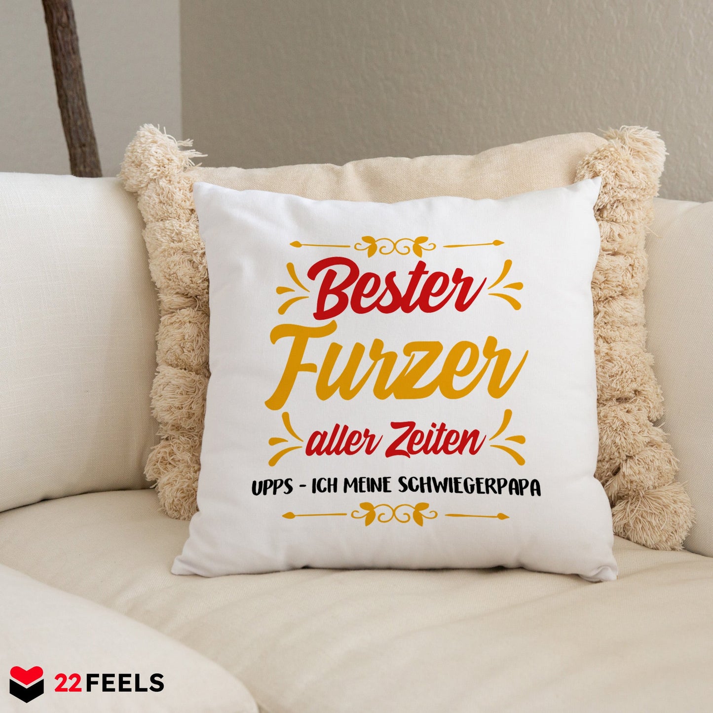 22Feels® Schwiegervater Geschenk - Kissen mit Spruch (Weiss 40x40cm)-Kissen Weiss 40x40-22Feels