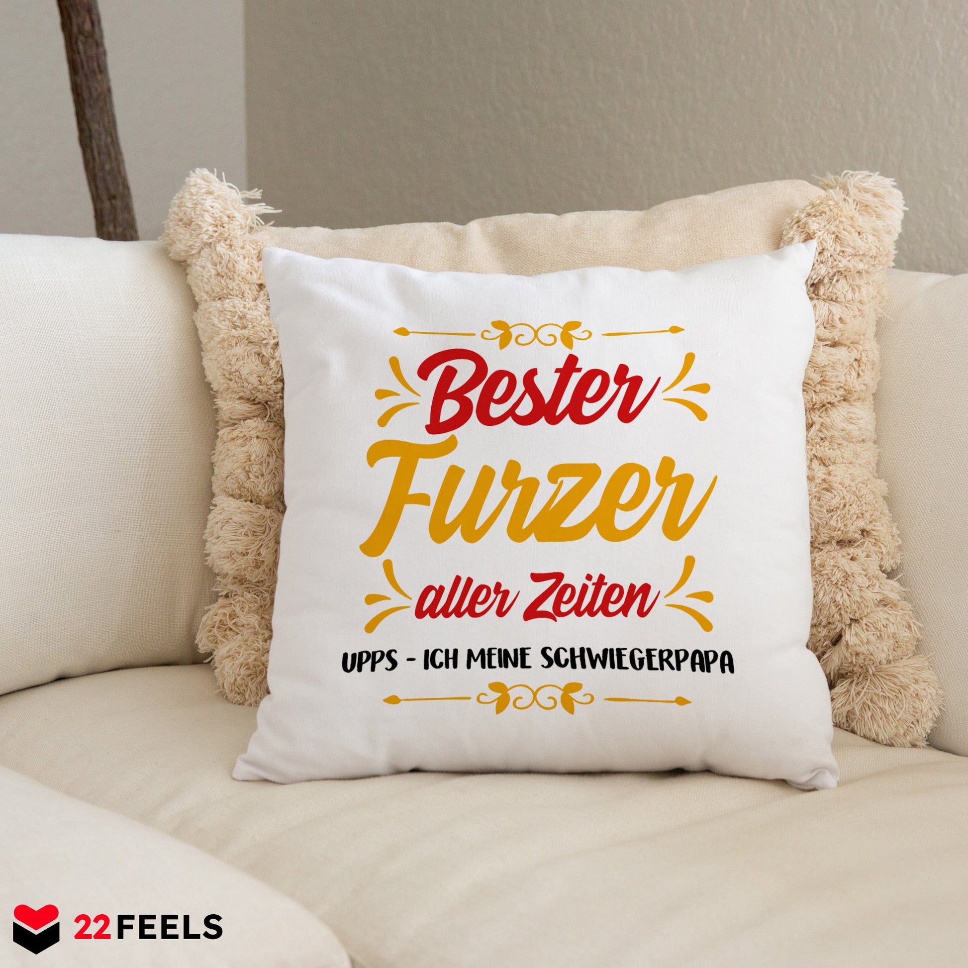 22Feels® Schwiegervater Geschenk - Kissen mit Spruch (Weiss 40x40cm)-Kissen Weiss 40x40-22Feels