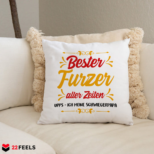 22Feels® Schwiegervater Geschenk - Kissen mit Spruch (Weiss 40x40cm)-Kissen Weiss 40x40-22Feels