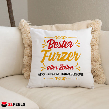 22Feels® Schwiegersohn Geschenk - Kissen mit Spruch (Weiss 40x40cm)-Kissen Weiss 40x40-22Feels