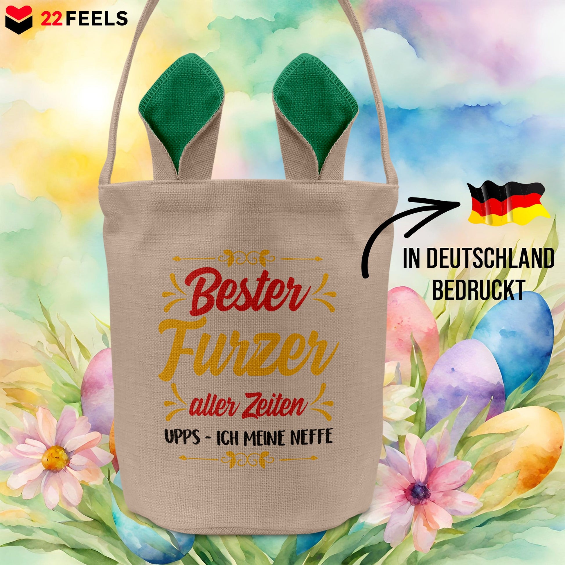 22Feels® Neffe Junge Osterkorb mit Henkel Ostergeschenk Tragetasche Ostern Deko Osternest Körbchen Hasenohren (Beige/Grün)-Ostern Tragetasche-22Feels