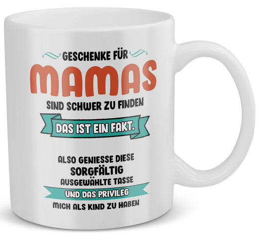 22Feels® Geschenk für Mamas - Tasse mit Spruch: Geschenke Sind Schwer Zu Finden (Weiss, 320ml)-Weisse Tasse 320ml-22Feels