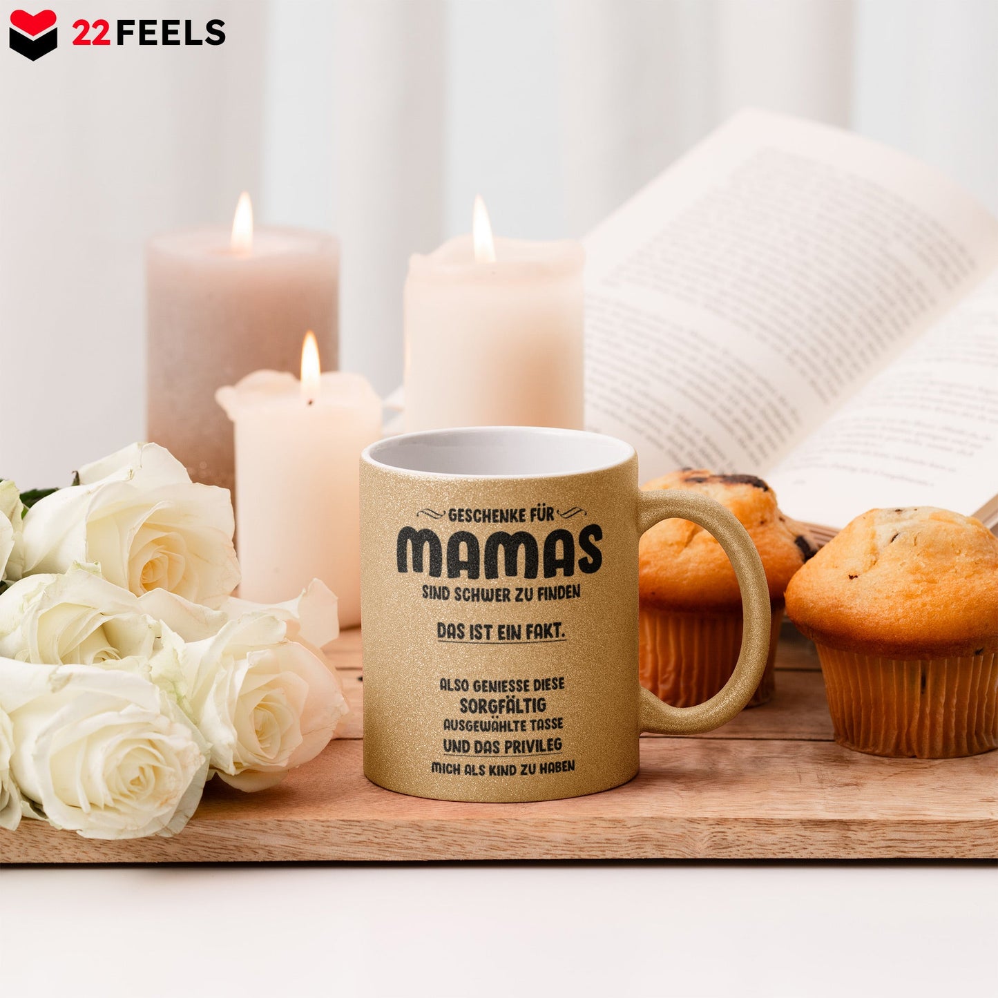 22Feels® Mama Geschenk - Glitzertasse mit Spruch (Gold, 320ml)-Glitzertasse Gold 320ml-22Feels