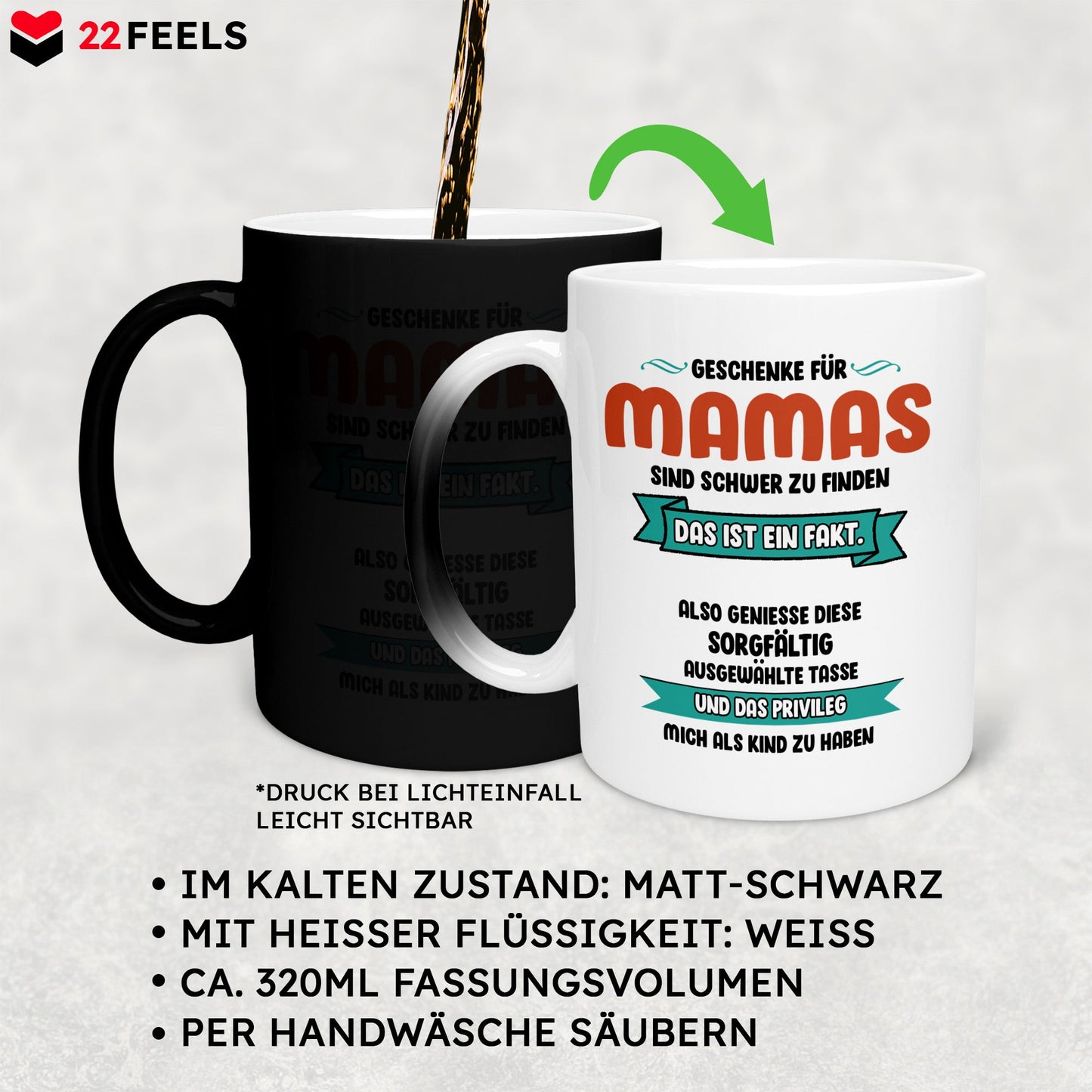 22Feels® Mama Geschenk - Zaubertasse mit Spruch (Matt-Schwarz und Weiss, 320ml)-Farbwechsel Tasse Matt 320ml-22Feels