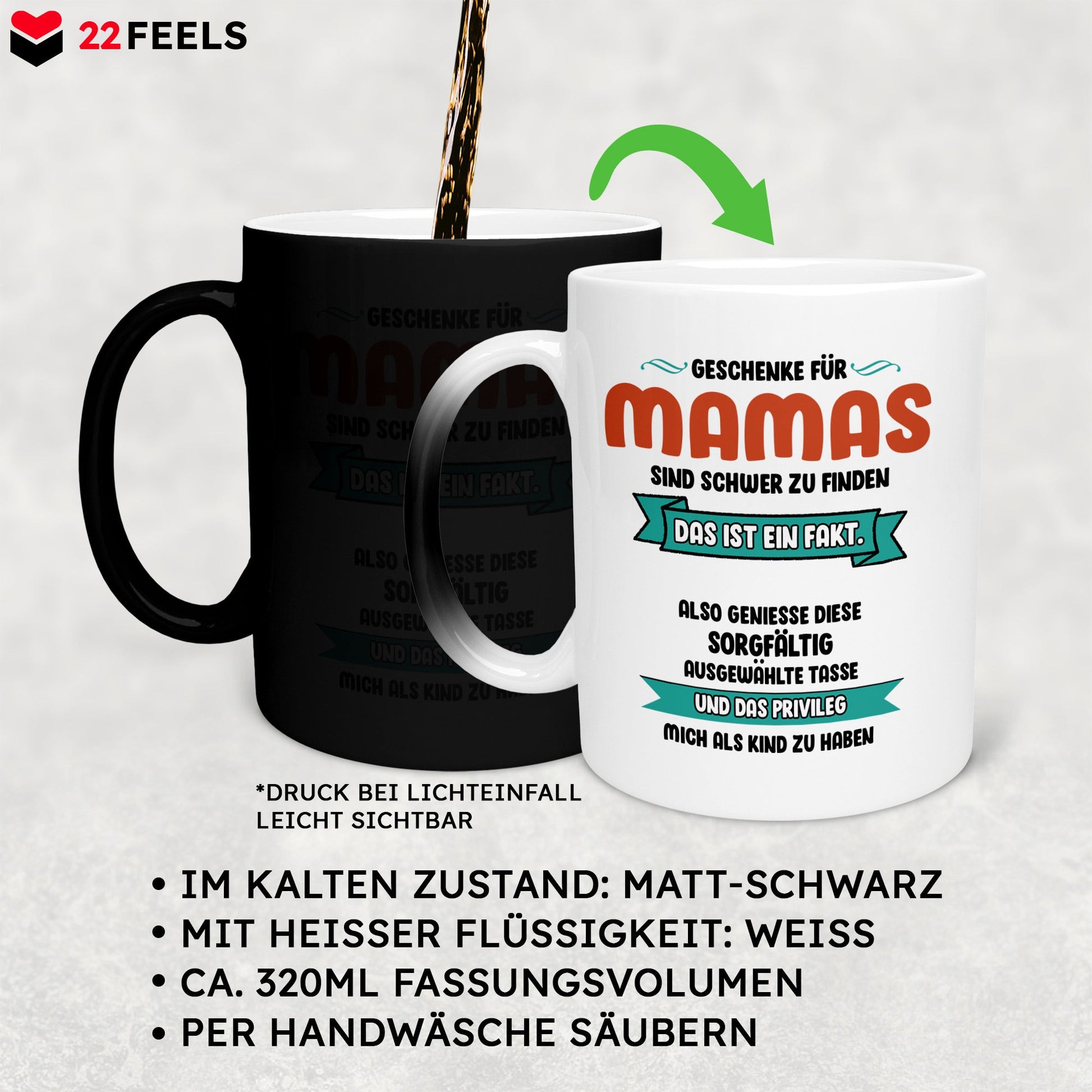 22Feels® Mama Geschenk - Zaubertasse mit Spruch (Matt-Schwarz und Weiss, 320ml)-Farbwechsel Tasse Matt 320ml-22Feels