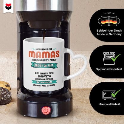 22Feels® Geschenk für Mamas - Tasse mit Spruch: Schwer zu finden (Herzhenkel, Weiss, 320ml)-Tasse Weiss Herzhenkel 320ml-22Feels