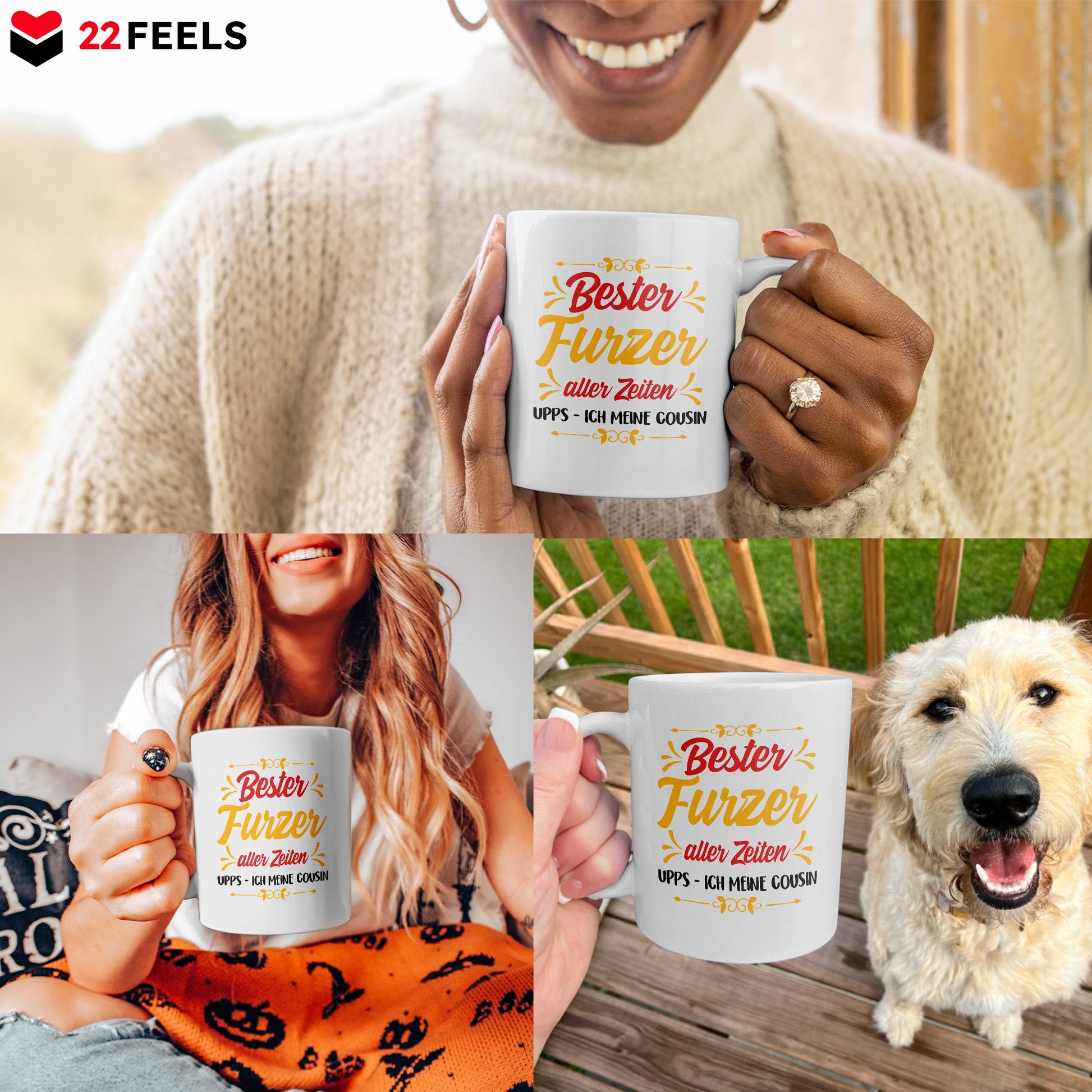 22Feels® Geschenk für Cousin - Tasse mit Spruch: Bester Furzer Aller Zeiten (Weiss, 320ml)-Weisse Tasse 320ml-22Feels