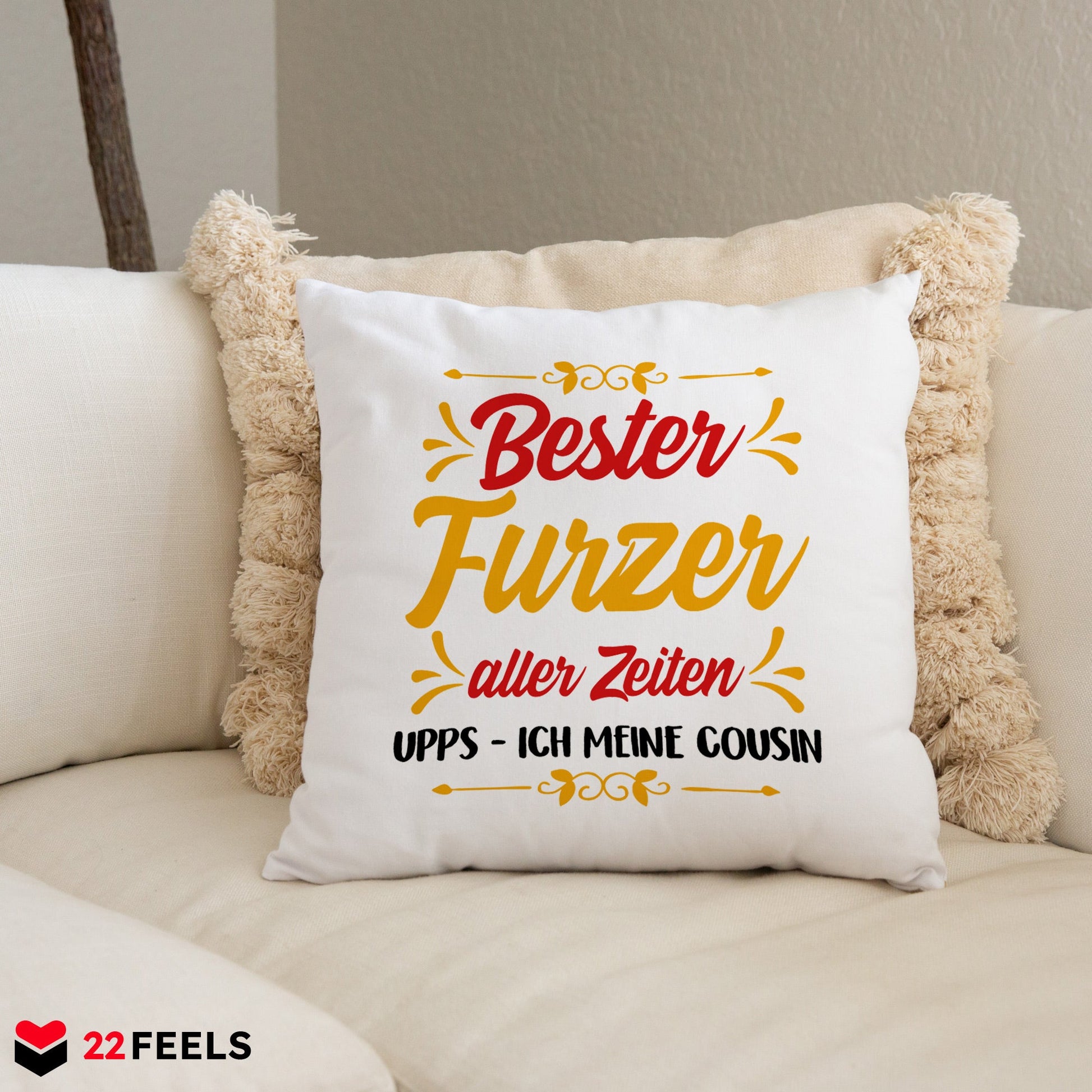 22Feels® Cousin Geschenk - Kissen mit Spruch (Weiss 40x40cm)-Kissen Weiss 40x40-22Feels