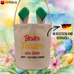 22Feels® Cousin Jungs Osterkorb mit Henkel Ostergeschenk Tragetasche Ostern Deko Osternest Körbchen Hasenohren (Beige/Grün)-Ostern Tragetasche-22Feels