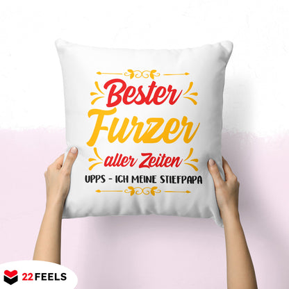22Feels® Stiefvater Geschenk - Kissen mit Spruch (Weiss 40x40cm)-Kissen Weiss 40x40-22Feels