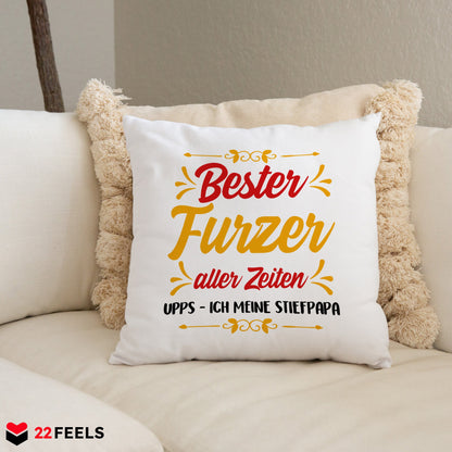 22Feels® Stiefvater Geschenk - Kissen mit Spruch (Weiss 40x40cm)-Kissen Weiss 40x40-22Feels