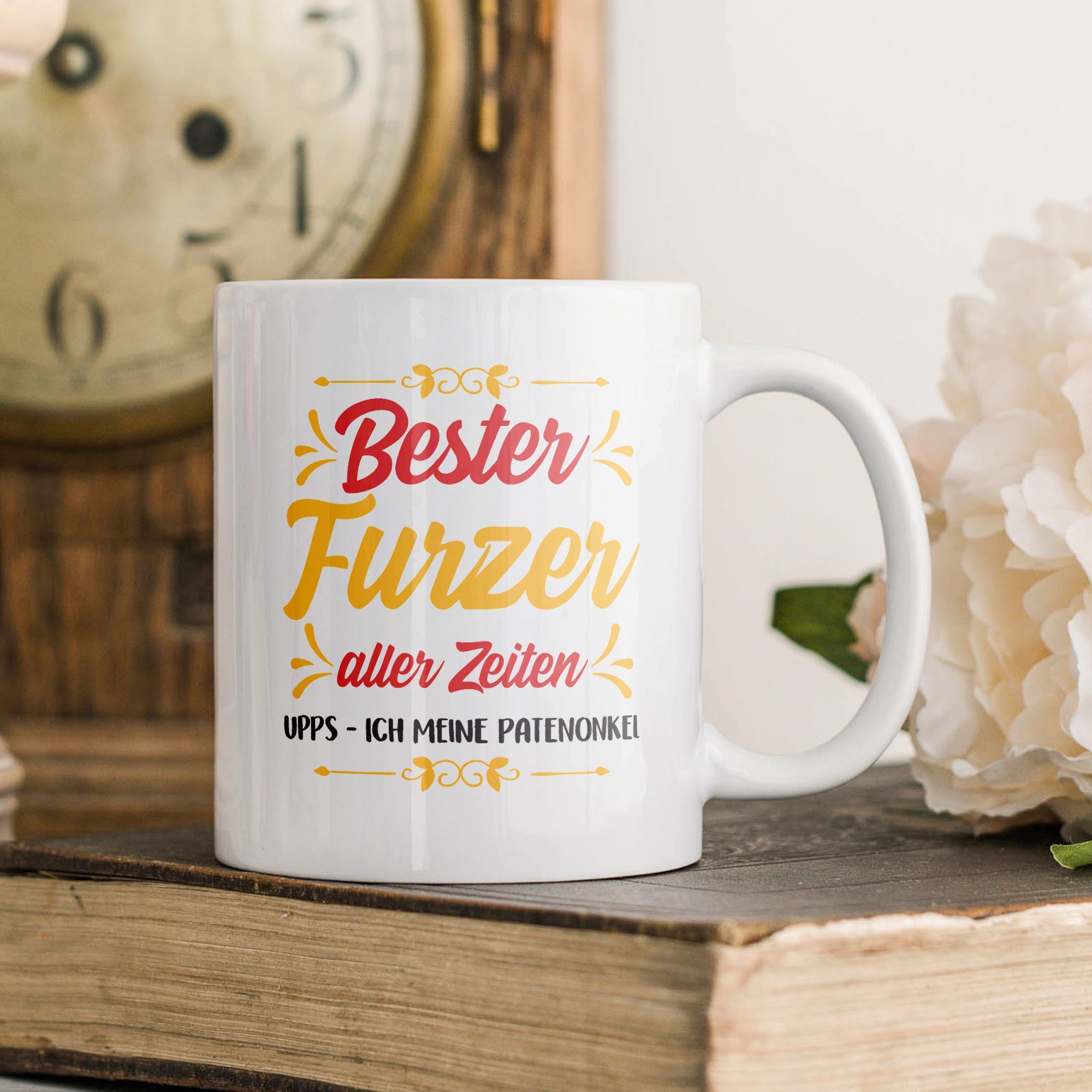 22Feels® Patenonkel Geschenk - Tasse mit Spruch: Bester Furzer Aller Zeiten (Weiss, 320ml)-Weisse Tasse 320ml-22Feels
