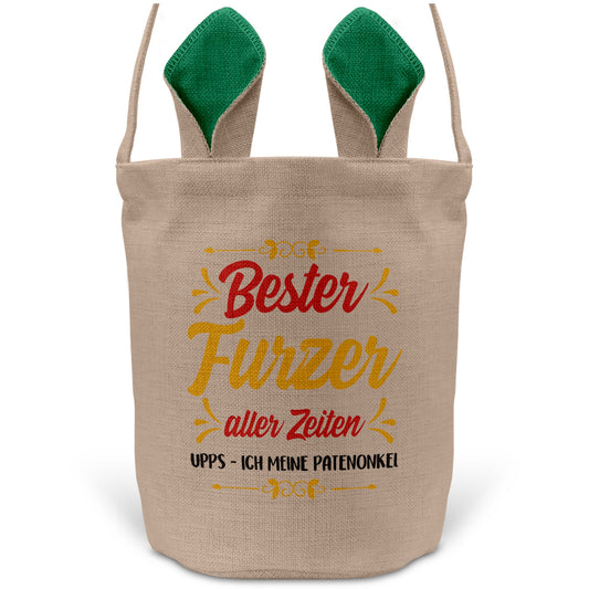 22Feels® Patenonkel Pate Osterkorb mit Henkel Ostergeschenk Tragetasche Ostern Deko Osternest Körbchen Hasenohren (Beige/Grün)-Ostern Tragetasche-22Feels