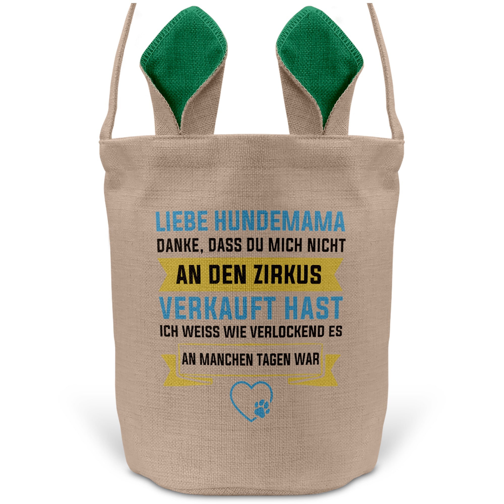 22Feels® Hundemama Frauchen Hunde Osterkorb mit Henkel Ostergeschenk Tragetasche Ostern Deko Osternest Körbchen Hasenohren (Beige/Grün)-Ostern Tragetasche-22Feels