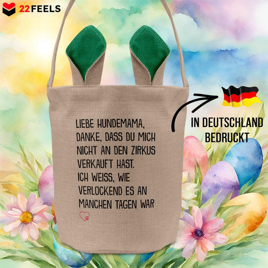 22Feels® Hundemama Frauchen Hunde Osterkorb mit Henkel Ostergeschenk Tragetasche Ostern Deko Osternest Körbchen Hasenohren (Beige/Grün)-Ostern Tragetasche-22Feels