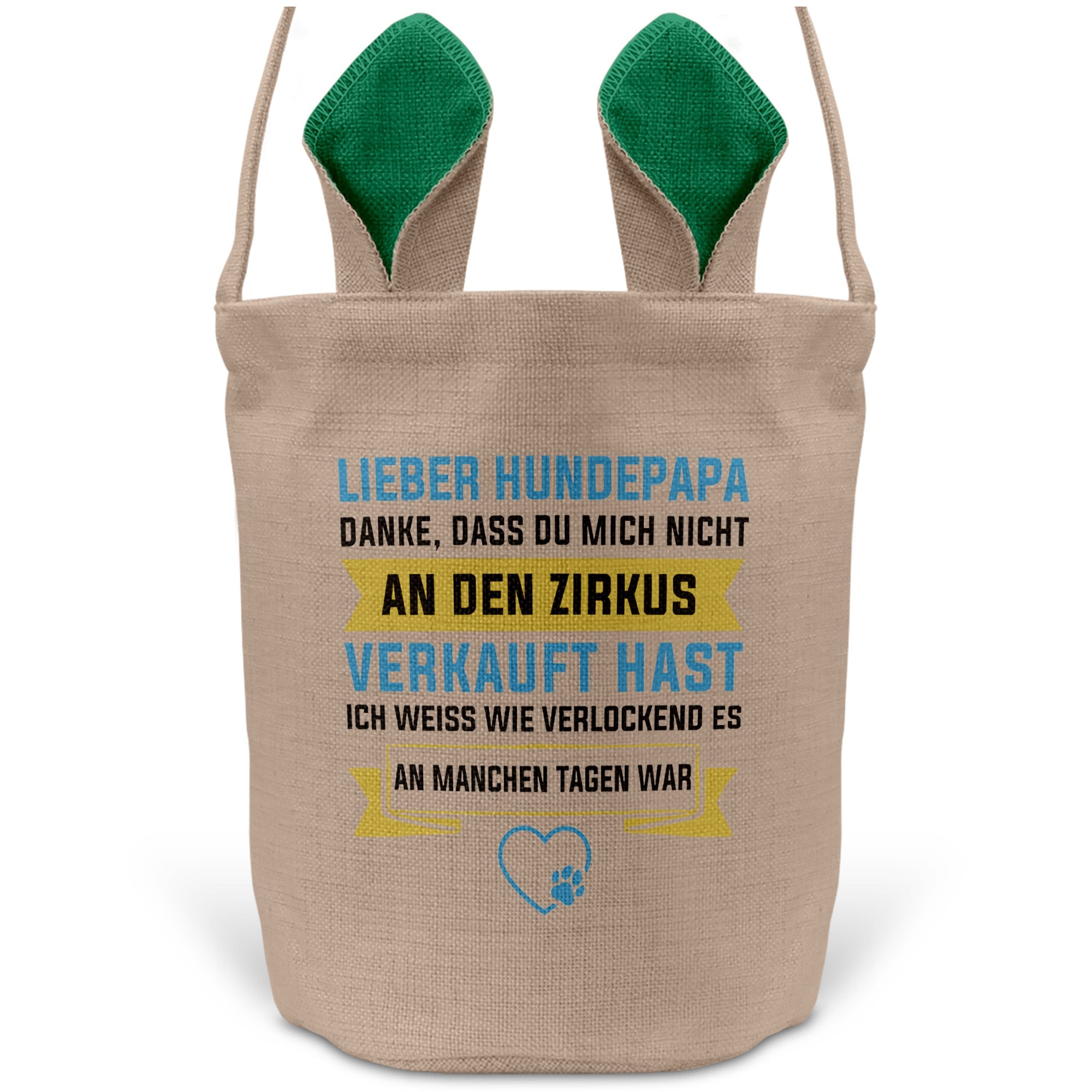 22Feels® Hundepapa Herrchen Hunde Osterkorb mit Henkel Ostergeschenk Tragetasche Ostern Deko Osternest Körbchen Hasenohren (Beige/Grün)-Ostern Tragetasche-22Feels