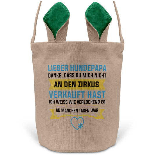 22Feels® Hundepapa Herrchen Hunde Osterkorb mit Henkel Ostergeschenk Tragetasche Ostern Deko Osternest Körbchen Hasenohren (Beige/Grün)-Ostern Tragetasche-22Feels