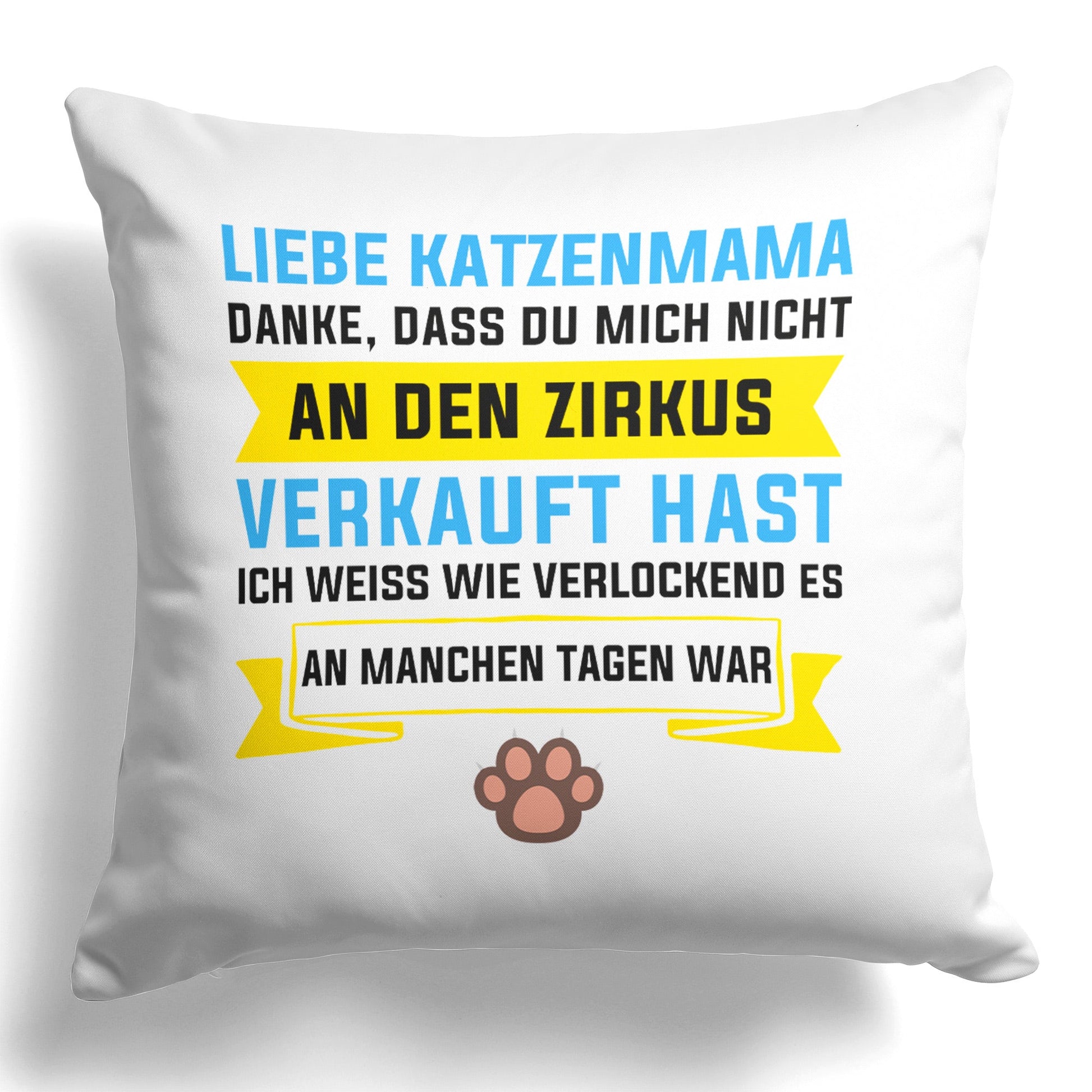 22Feels® Katzenmama Geschenk für Cat Moms und Katzen-Frauchen - Kissen mit Spruch (Weiss 40x40cm)-Kissen Weiss 40x40-22Feels