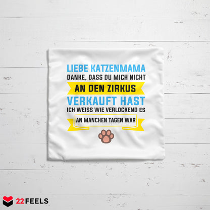22Feels® Katzenmama Geschenk für Cat Moms und Katzen-Frauchen - Kissen mit Spruch (Weiss 40x40cm)-Kissen Weiss 40x40-22Feels