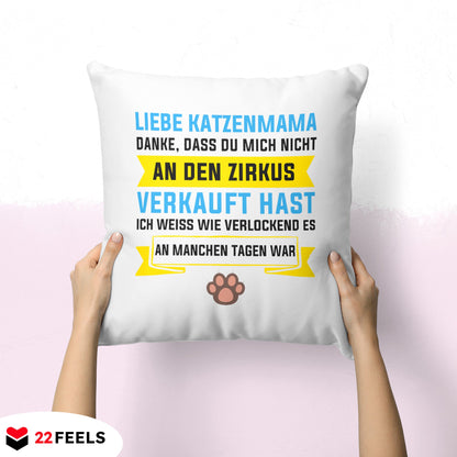22Feels® Katzenmama Geschenk für Cat Moms und Katzen-Frauchen - Kissen mit Spruch (Weiss 40x40cm)-Kissen Weiss 40x40-22Feels