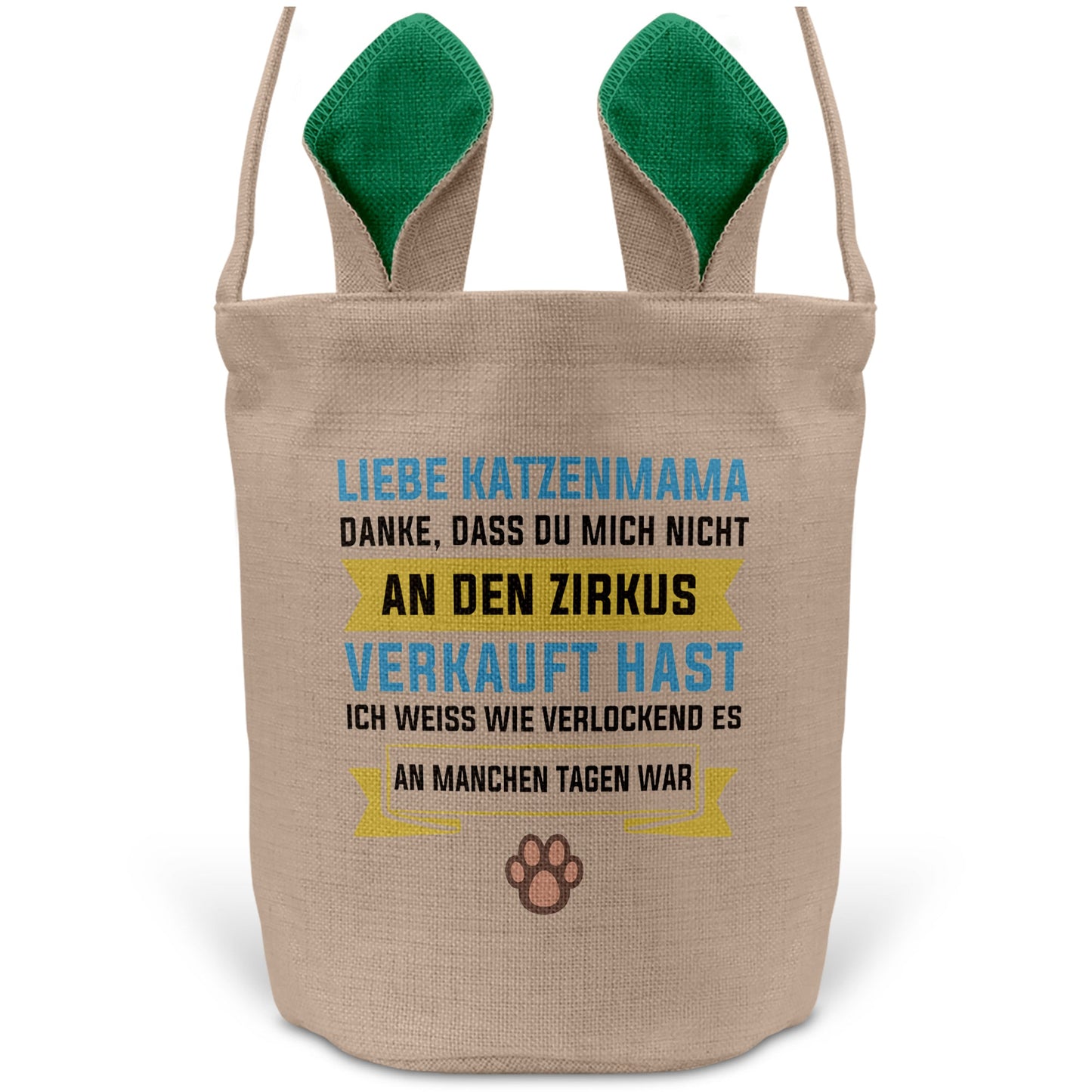 22Feels® Katzenmama Frauchen Katzen Osterkorb mit Henkel Ostergeschenk Tragetasche Ostern Deko Osternest Körbchen Hasenohren (Beige/Grün)-Ostern Tragetasche-22Feels