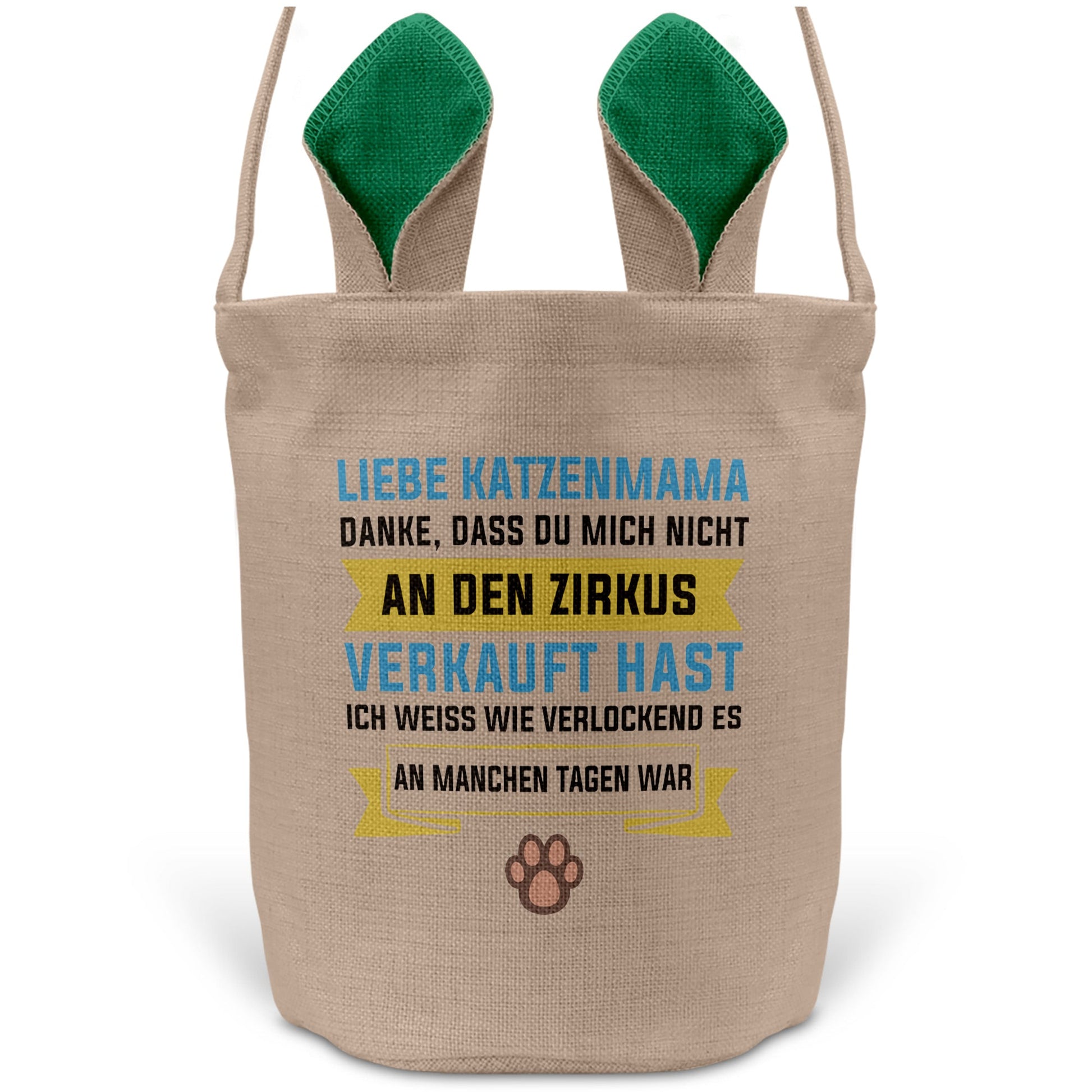 22Feels® Katzenmama Frauchen Katzen Osterkorb mit Henkel Ostergeschenk Tragetasche Ostern Deko Osternest Körbchen Hasenohren (Beige/Grün)-Ostern Tragetasche-22Feels