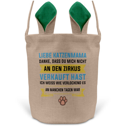 22Feels® Katzenmama Frauchen Katzen Osterkorb mit Henkel Ostergeschenk Tragetasche Ostern Deko Osternest Körbchen Hasenohren (Beige/Grün)-Ostern Tragetasche-22Feels