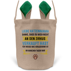 22Feels® Katzenmama Frauchen Katzen Osterkorb mit Henkel Ostergeschenk Tragetasche Ostern Deko Osternest Körbchen Hasenohren (Beige/Grün)-Ostern Tragetasche-22Feels