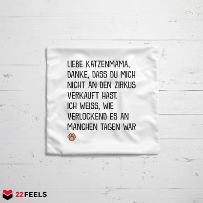 22Feels® Katzenmama Geschenk für Cat Moms und Katzen-Frauchen - Kissen mit Spruch (Weiss 40x40cm)-Kissen Weiss 40x40-22Feels