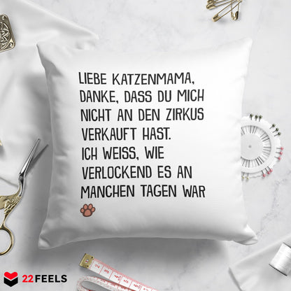 22Feels® Katzenmama Geschenk für Cat Moms und Katzen-Frauchen - Kissen mit Spruch (Weiss 40x40cm)-Kissen Weiss 40x40-22Feels