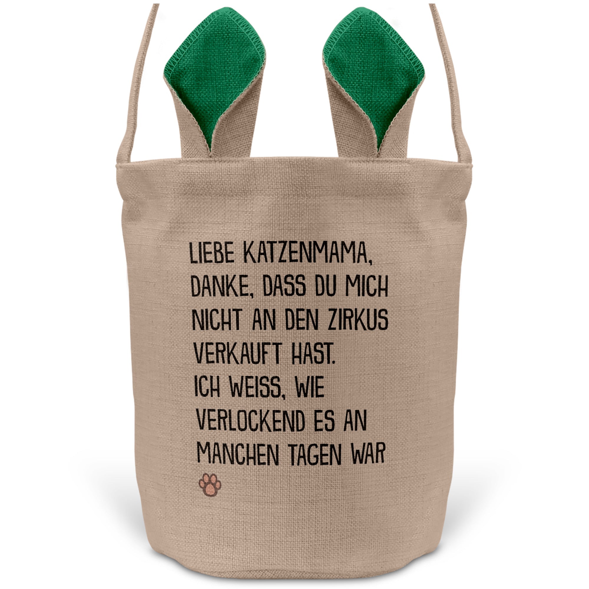 22Feels® Katzenmama Frauchen Katzen Osterkorb mit Henkel Ostergeschenk Tragetasche Ostern Deko Osternest Körbchen Hasenohren (Beige/Grün)-Ostern Tragetasche-22Feels