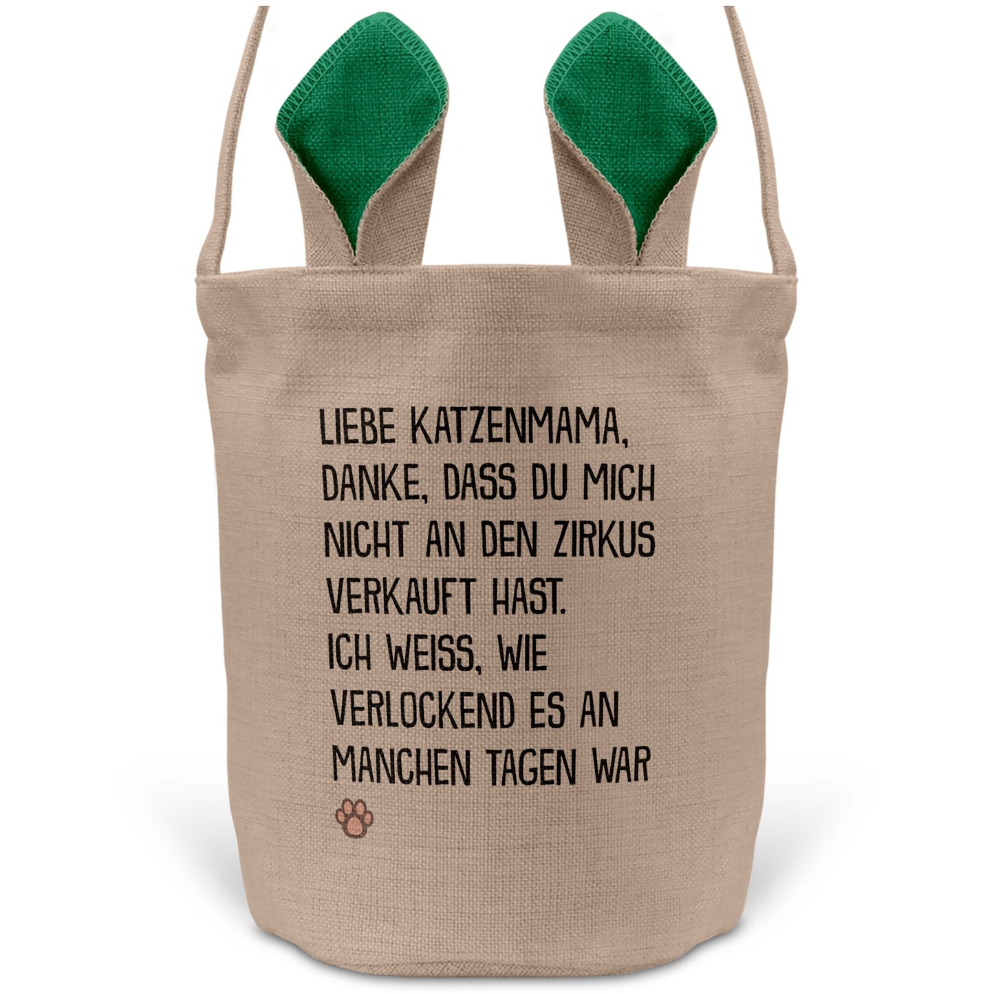 22Feels® Katzenmama Frauchen Katzen Osterkorb mit Henkel Ostergeschenk Tragetasche Ostern Deko Osternest Körbchen Hasenohren (Beige/Grün)-Ostern Tragetasche-22Feels