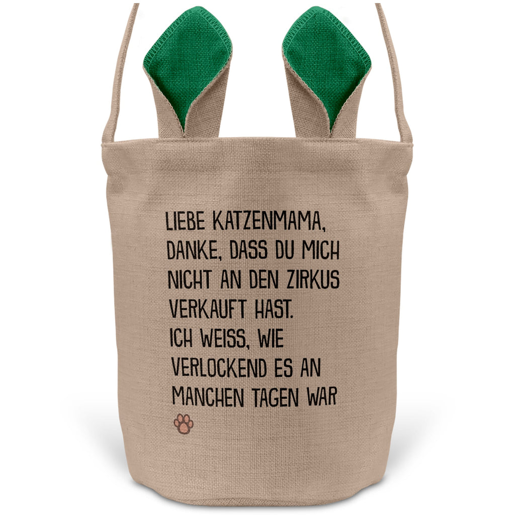 22Feels® Katzenmama Frauchen Katzen Osterkorb mit Henkel Ostergeschenk Tragetasche Ostern Deko Osternest Körbchen Hasenohren (Beige/Grün)-Ostern Tragetasche-22Feels