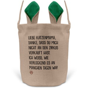 22Feels® Katzenmama Frauchen Katzen Osterkorb mit Henkel Ostergeschenk Tragetasche Ostern Deko Osternest Körbchen Hasenohren (Beige/Grün)-Ostern Tragetasche-22Feels