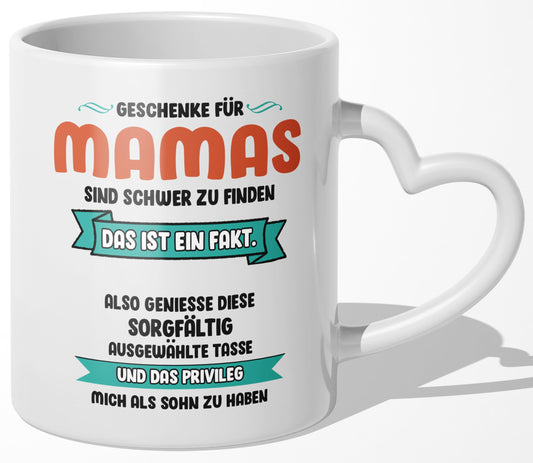 22Feels® Mama Geschenk von Sohn - Tasse mit Spruch: Schwer zu finden (Herzhenkel, Weiss, 320ml)-Tasse Weiss Herzhenkel 320ml-22Feels