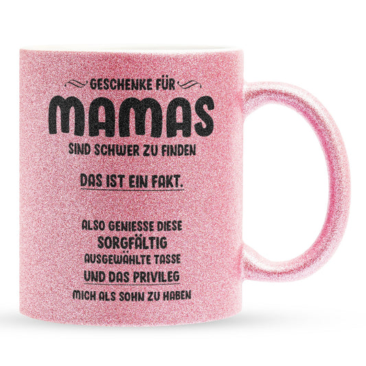 22Feels® Mama Geschenk von Sohn - Glitzertasse mit Spruch (Pink, 320ml)-Glitzertasse Pink 320ml-22Feels
