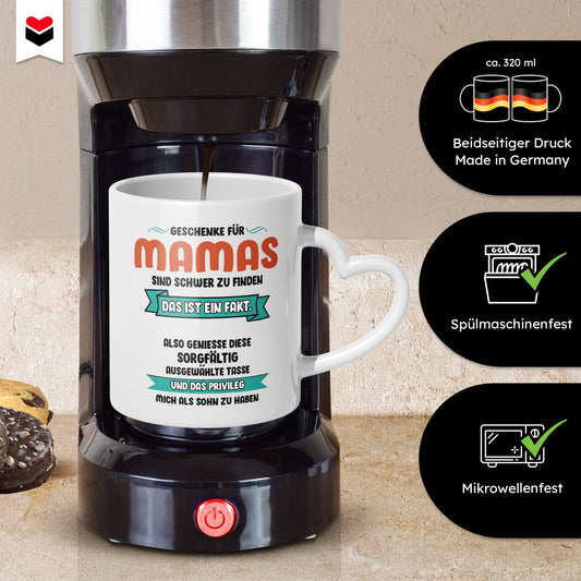 22Feels® Mama Geschenk von Sohn - Tasse mit Spruch: Schwer zu finden (Herzhenkel, Weiss, 320ml)-Tasse Weiss Herzhenkel 320ml-22Feels