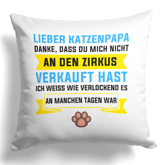 22Feels® Katzenpapa Geschenk für Cat Dads und Katzen-Herrchen - Kissen mit Spruch (Weiss 40x40cm)-Kissen Weiss 40x40-22Feels