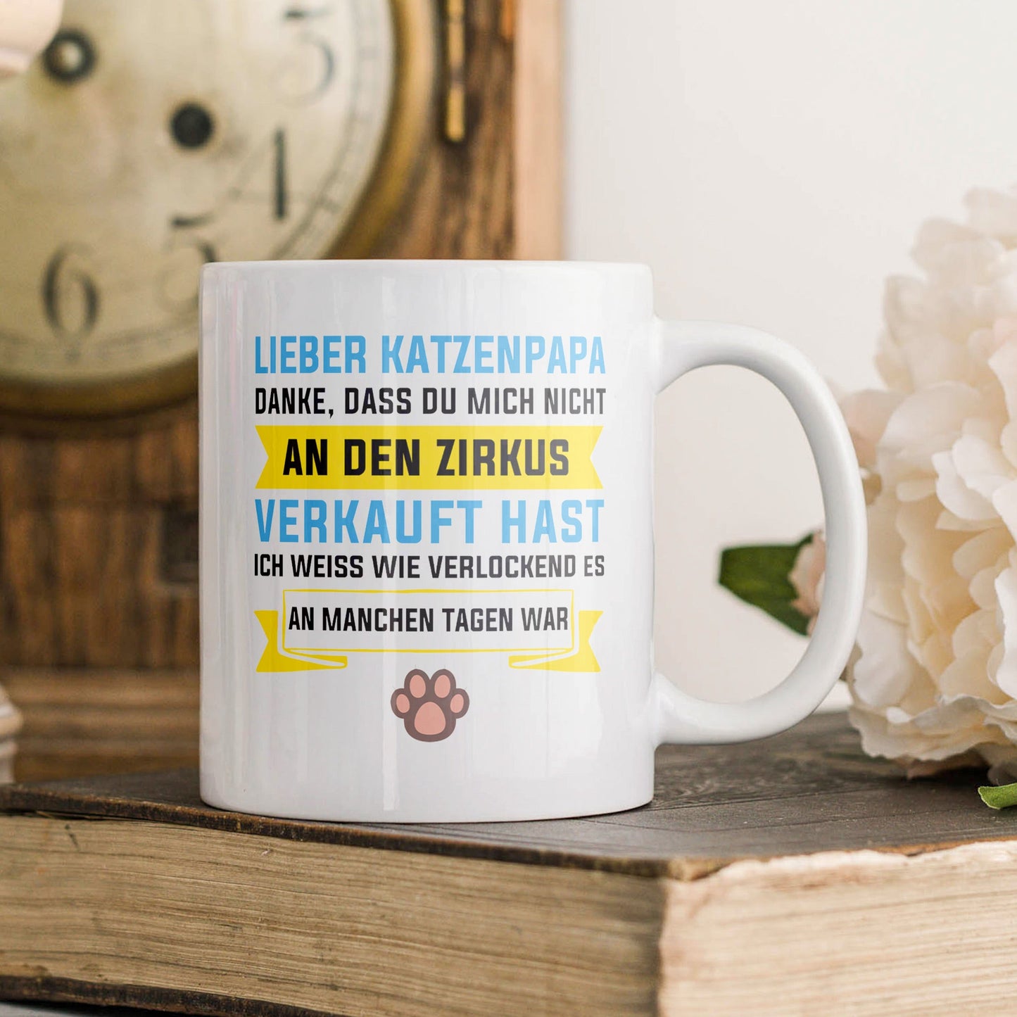 22Feels® Geschenk für Katzenpapa - Tasse mit Spruch (Weiss, 320ml)-Weisse Tasse 320ml-22Feels