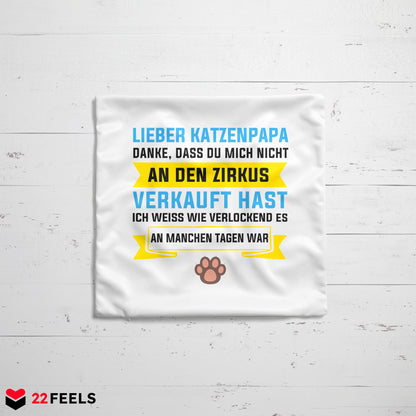 22Feels® Katzenpapa Geschenk für Cat Dads und Katzen-Herrchen - Kissen mit Spruch (Weiss 40x40cm)-Kissen Weiss 40x40-22Feels