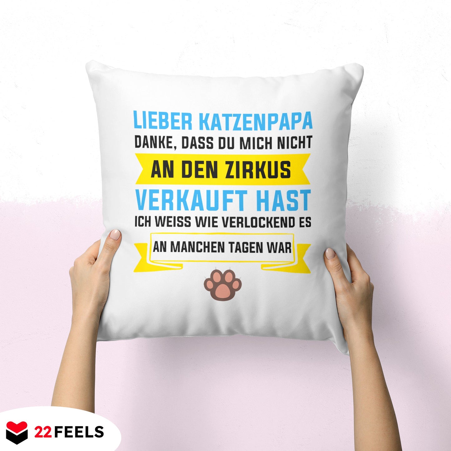 22Feels® Katzenpapa Geschenk für Cat Dads und Katzen-Herrchen - Kissen mit Spruch (Weiss 40x40cm)-Kissen Weiss 40x40-22Feels