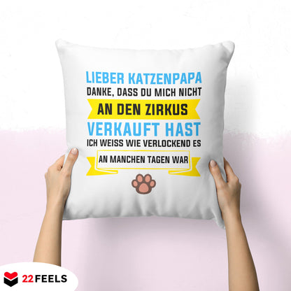 22Feels® Katzenpapa Geschenk für Cat Dads und Katzen-Herrchen - Kissen mit Spruch (Weiss 40x40cm)-Kissen Weiss 40x40-22Feels