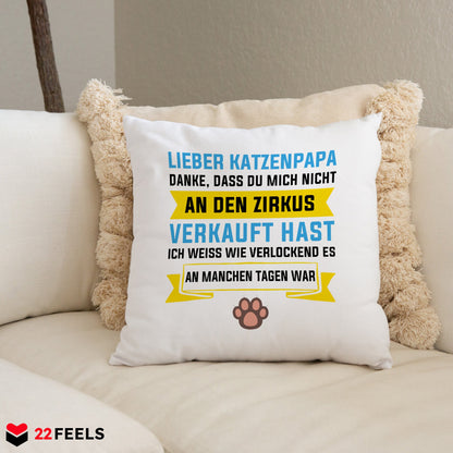 22Feels® Katzenpapa Geschenk für Cat Dads und Katzen-Herrchen - Kissen mit Spruch (Weiss 40x40cm)-Kissen Weiss 40x40-22Feels