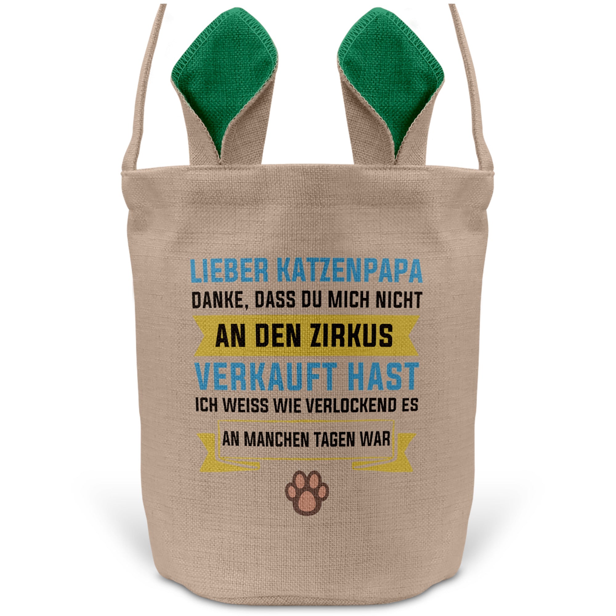 22Feels® Katzenpapa Herrchen Katzen Osterkorb mit Henkel Ostergeschenk Tragetasche Ostern Deko Osternest Körbchen Hasenohren (Beige/Grün)-Ostern Tragetasche-22Feels