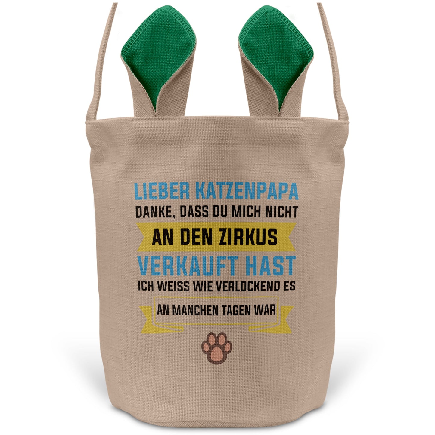 22Feels® Katzenpapa Herrchen Katzen Osterkorb mit Henkel Ostergeschenk Tragetasche Ostern Deko Osternest Körbchen Hasenohren (Beige/Grün)-Ostern Tragetasche-22Feels